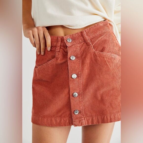NWOT Free People Ray Cotton Corduroy a line  Mini skirt color Myrrh Rust - Picture 13 of 15
